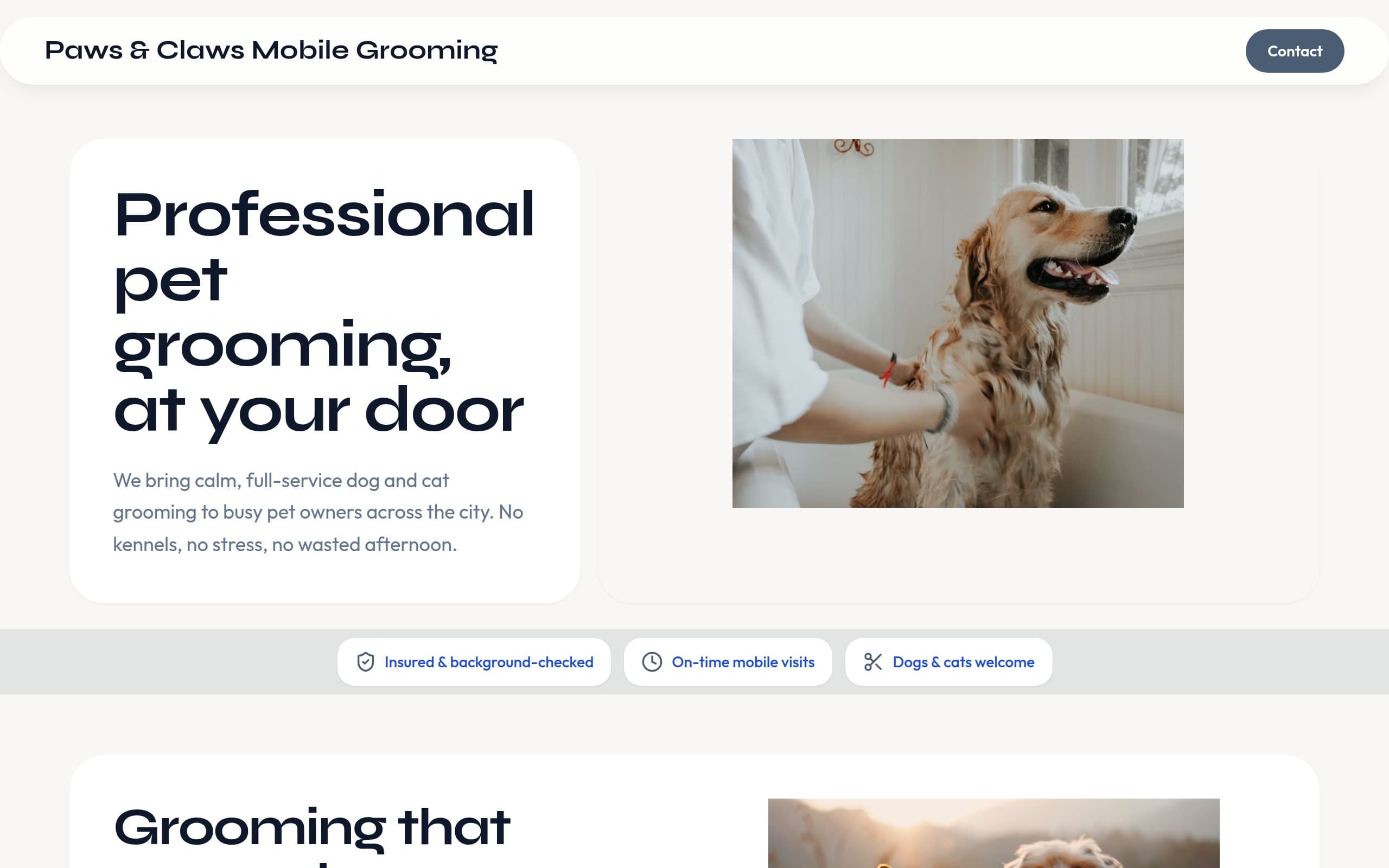 Generated OnePagey site for Paws & Claws Mobile Grooming